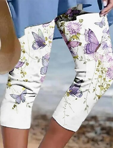  Damen Caprihose Leggings Urlaub Vintage Mode Wadenlang Hohe Taille Grafik Blatt Farbverlauf Drucken Atmungsaktiv Weich Dehnbar Outdoor Urlaub Straße Graues Grün Violett Hellblau Kaffee Sommer Frühling