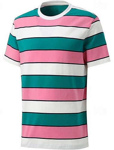 Herre T skjorte T-skjorter Kortermet skjorte T-skjorte Kortermet Crew-hals Sommer Stribe Mote Designer Grunnleggende Lapper Feriereise Gate Ut på byen Blå Rosa Mørkegrønn Topp T-skjorte for menn