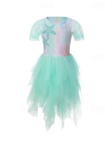  Kleine Meerjungfrau Ariel Prinzessin Aqua Princess Kleid Kostüm Blumenmädchenkleid Film- und TV-Themenkostüme Film Cosplay for Mädchen Kinder Karneval Welttag des Buches Leistung Veranstaltung / Fest