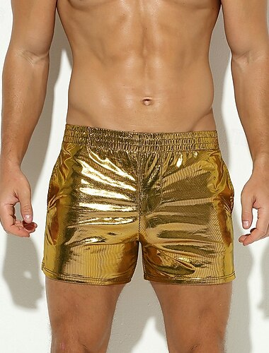  Rétro Vintage Années 1980 Rave Shorts Disco Latex brillant verni Métallique Homme Halloween Carnaval Festival de Musique Défilé de la Fierté Club gay Adulte Shorts Été
