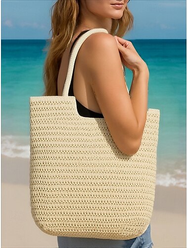  Damen-Tragetasche aus gewebtem Stroh mit geräumigem Design – stilvolles Strand- und Urlaubs-Essential, perfekt für Sommerausflüge und Reisen