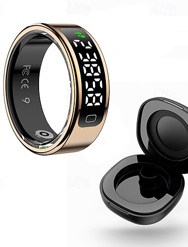  r11c Smartring mit Touchdisplay und Ladeetui – Herzfrequenz-, Schlaf-, Blutsauerstoffmonitor, Schrittzähler, Gestensteuerung, wasserdichter Fitnessring aus Edelstahl