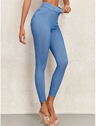  Γυναικεία Jeggings Διακοπές Βίντατζ Εθνοτικό στυλ Πλήρες μήκος Ψηλή Μέση High Cut Άνεση Αναπνέει Γρήγορο Στέγνωμα Ελαστικό ΕΞΩΤΕΡΙΚΟΥ ΧΩΡΟΥ Γιόγκα Δρόμος Μαύρο Θαλασσί Σκούρο μπλε Καλοκαίρι