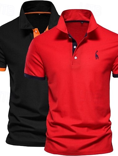  2PCS Men's Polo Golf Shirt Casual Lapel Short Sleeve Comfortable Embellished&Embroidered Basic Summer Regular Fit Polo