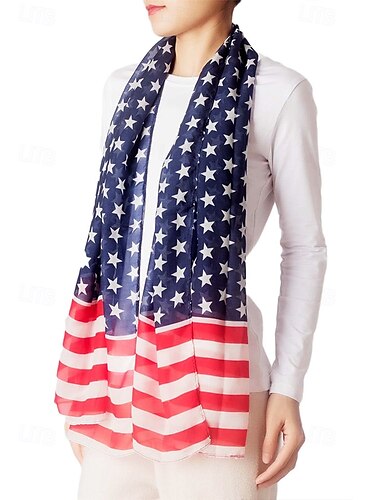  Damhalsduk med amerikansk flagga - patriotisk design med stjärnor och ränder i USA. Chiffongmaterialet är andningsbart och lätt, lämplig för 4 juli, självständighetsdagen, helgdagar och vardagsbruk.