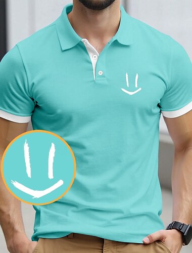  Voor heren Lach gezicht Polo Korte mouw Poloshirt Overhemden met kraag Casual Buiten Alledaagse kleding Knop 3D-afdrukken Zomer blauw Oranje Bruin