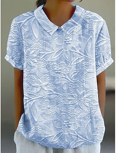  Mujer Blusa Floral Graphic Vintage Elegante Casual Manga Corta Cuello Camisero Tops regulares Trabajo Diario Estampado Rosa Azul Piscina Beige Verano Primavera