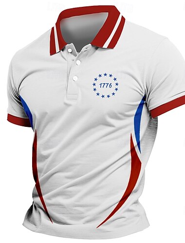  Dzień Niepodległości Męskie Flaga Ameryki Gra polo Krótkie rękawy Kołnierz polo Codzienne Athleisure Festiwal Guziki Lato Turkusowy Czerwony
