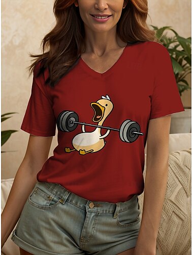  Damen T Shirt Grafik Tiermotiv Vintage Stilvoll Klassisch Kurzarm V Ausschnitt Normale Oberteile Täglich Druck Schwarz Weiß Rote Blau Purpur Sommer Frühling