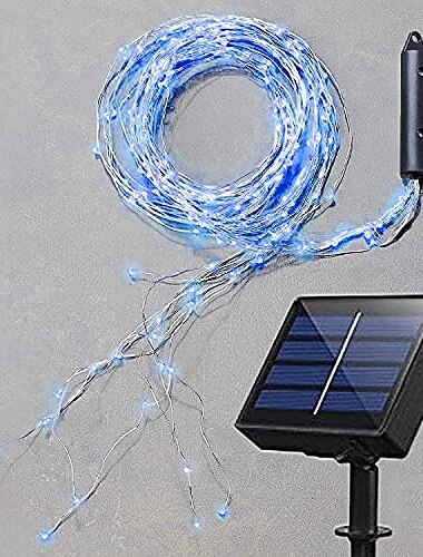  1 Pc Outdoor Waterproof Solar Copper Wire Light String Stream Light Waterfall Light 2M-200 LED Beams Courtyard Garden Lawn Wedding Festival Indoor and Outdoor Atmosphere Decoration Light for Halloween