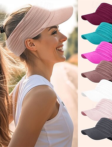  Visera deportiva de tenis Sonnenblende Mujer Color sólido Clásico Moda Ajustable Transpirable Secado rápido para Tenis Béisbal Corriendo Verano Azul marinero Rosa Azul Real
