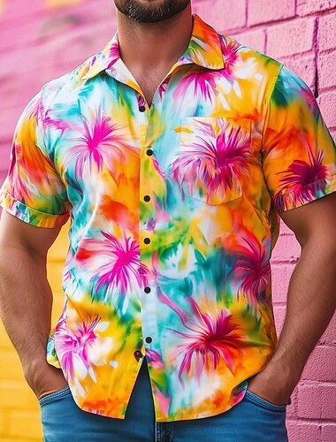  Herren Regenbogen LGBT Stolz Hemd Sommerhemd Knopfhemd Kurzarm Modisch lässig Ferien Sommer Frühling Umlegekragen 3D-Druck Hemden mit Kragen Eine Tasche vorne Regenbogen