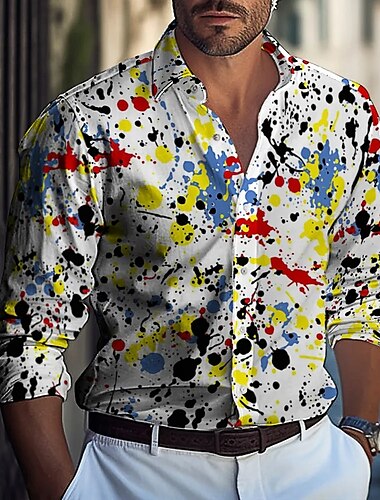  Herren Geometrisch Tupfen Hemd Knopfhemd Lässiges Hemd Langarm Modisch lässig Urlaub Ferien Streetwear Sommer Frühling Umlegekragen 3D-Druck Hemden mit Kragen Schwarz Weiß