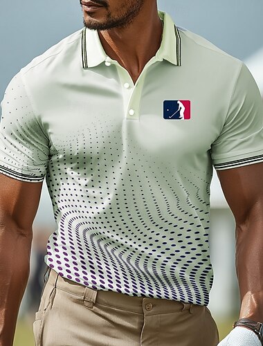  Men's Sports Polo Shirts Casual Sports Lapel Short Sleeve Geometic Buttons Summer Robin's Egg Blue Pink Green Sports Polo Shirts