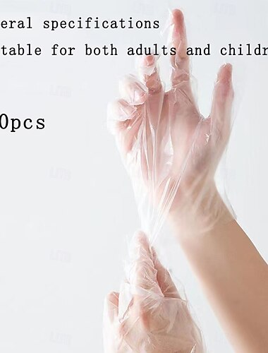  100 Stück dicke Einweghandschuhe, transparente wasserdichte PE-Handschuhe für den Umgang mit Lebensmitteln, Küchenreinigung, Catering und den Hausgebrauch