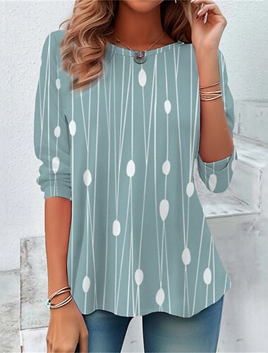  Damen T Shirt T-Shirt Grafik Mode Modern Langarm Rundhalsausschnitt Normale Oberteile Täglich Druck Blau Grün Dunkelgray Sommer Frühling