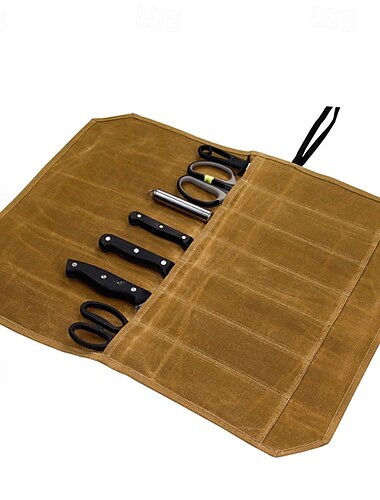  Outdoor-Camping-Picknick tragbare Messertasche Küchenmesser-Rolltasche tragbare Wachs-Canvas wasserdichte Kochgeschirr-Küchengeschirr-Aufbewahrungstasche