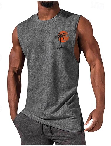  Per uomo Canotta Maglietta smanicata Canottiera Maglietta senza maniche Senza Maniche Girocollo Estate Albero di Cocco Moda Designer Essenziale Stampato Vacanza Streetwear Uscire Nero Bianco Vino