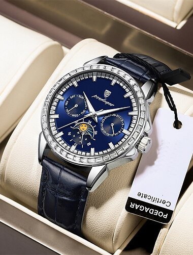  Relojes de lujo para hombre, con fecha y semana, resistente al agua, luminosos, de cuero, reloj de pulsera informal de cuarzo para hombre.