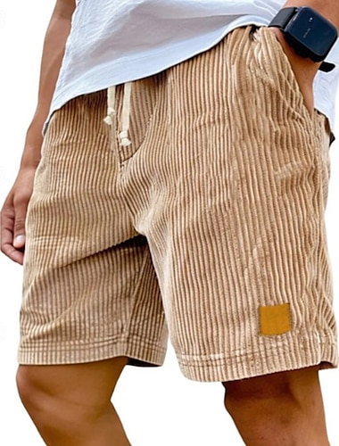  Hombre Pantalones cortos de verano Pantalones cortos casuales Pantalones cortos de pana Bolsillo Correa Cintura elástica Plano Comodidad Transpirable Corto Exterior Vacaciones Deportes Casual Negro