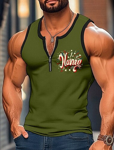  Herren Tank Top Weste Unterhemd Ärmelloses Shirt Ärmellos U-Ausschnitt Sommer Patchwork Tag der Unabhängigkeit Mode Sportlich Klassisch Reißverschluss Straße Lässig Sport Schwarz Weiß Marineblau Top