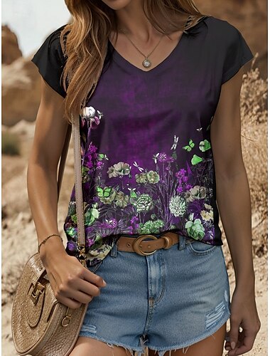  Damen Blumen Camisole Tank Top Grafik Vintage Stilvolles Klassisches Ärmellos Kurzärmelig V-Ausschnitt Reguläre Oberteile Alltags Druck Gelb Rot Blau Lila Grün Sommer Frühling
