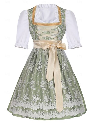  Carnaval Oktoberfest Robe Blouse Dirndl Femme de ménage Bavarois Prairies Femmes Soirée Fête de la Bière Tissu de style traditionnel