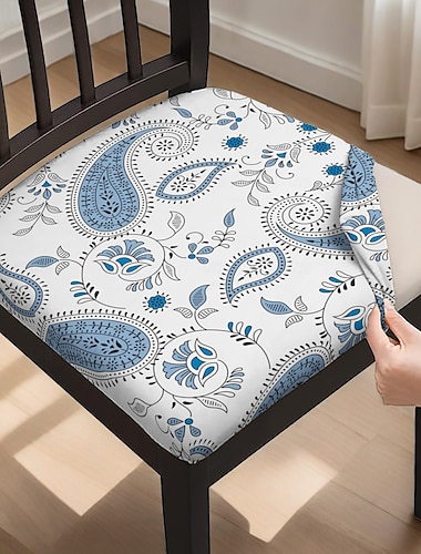  Sitzbezug für Esszimmerstühle, Stuhlbezug für Hocker, geometrisch bedruckte Polyester-Schonbezüge