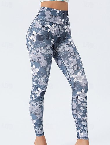  Femmes Slacks Leggings Mode Streetwear Longueur complète Naturel Fleuri Imprimé Confortable Extérieur Extérieur Athleisure Bleu de paon Bleu marine Bleu ciel clair Bleu lagune Été Coupe régulière