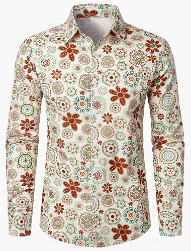  Rétro Vintage Boho Années 1970 Chemise Hippie Fleuri Homme Halloween Carnaval Festival de Musique Soirée à thème rétro Adulte Chemise