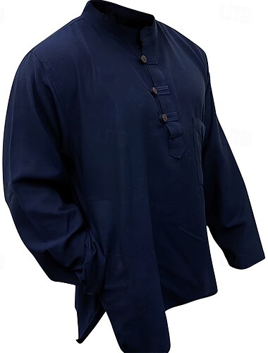  Per uomo Camicia Camicia Estiva Camicia casual Camicia da Spiaggia Camicia con Bottoni Nero Giallo Arancione Verde militare Blu scuro Manica Lunga Semplice Colletto alla coreana Vacanza Camicia