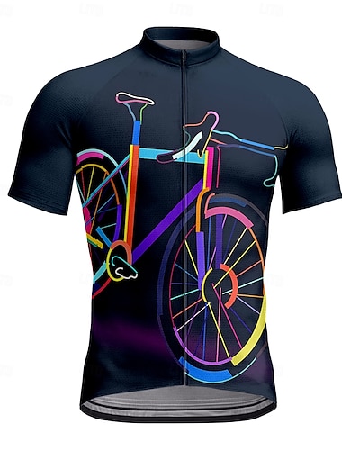  Herr Cykeltröja Kortärmad Cykel T-shirt Överdelar med 3 bakfickor UV-resistent Andningsfunktion Snabb tork Dragkedja fram Vinrött Svart Mörklila sporter Kläder