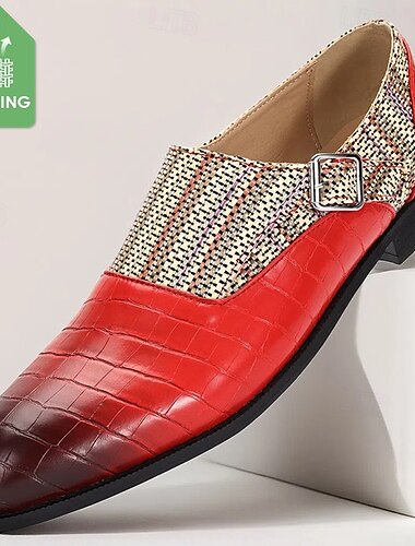  Homme Chaussures Monk Marche Affaires Occasionnel Cuir PU Tissu en nylon Respirant Confortable Antidérapant Mocassin Rouge Été Printemps