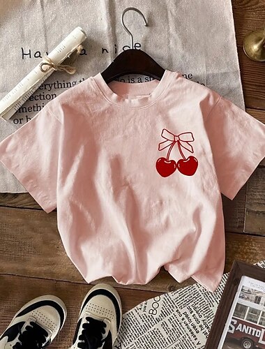  Girls' 3D Heart T shirt Tee Short Sleeve Summer Spring Fashion Basic Kids 4-12 Years Crew Neck Outdoor Casual Daily Regular Fit
