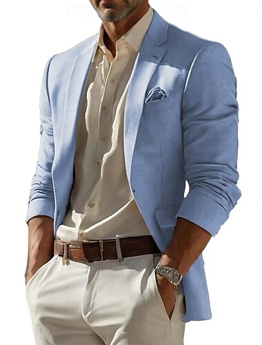  Herren Leinenblazer Sport Jacke Mode Lässig Einfarbig Blazer Meerblau Himmelblau Dunkelgrau Standard Passform Einreihig Ein-Knopf