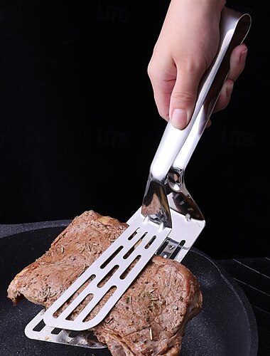  roestvrijstalen spatel met gleuf - roestvrijstalen steakklemmen keukenbarbecue voedselkip spatel tang clip voor hamburgers bbq pizza taarten vis