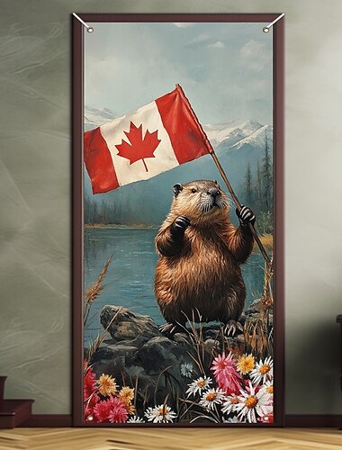  Kanada-Tag Patriotische Türdekorationen Türabdeckungen Cervus Canadensis Türteppich Türvorhang Dekoration Hintergrund Innen/Außen Türbanner für die Haustür Landhaus