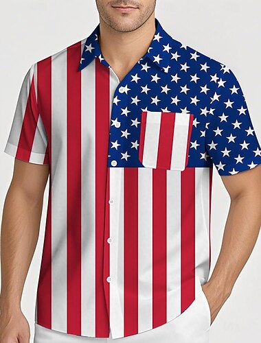  Unabhängigkeitstag 4. Juli USA Flagge Manga Hawaii-Hemden Zurück zur Schule USA Flagge Grafik Für Herren Erwachsene Maskerade 4. Juli 3D-Druck Festival
