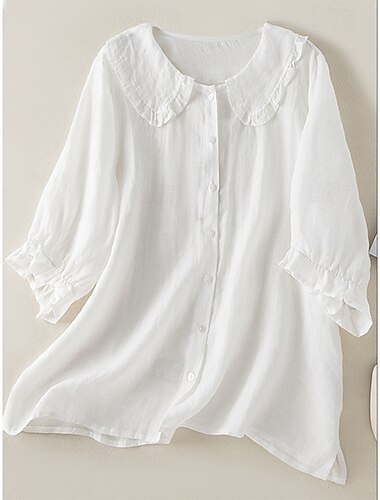  Damenbluse Knopfbluse Uni-Farbe Elegant Bohemia Vintage Halbarm Peter Pan Kragen Reguläre Tops Alltag Feiertag Weiß Pink Blau Lila Sommer Frühling
