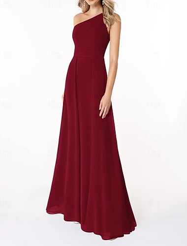 A-Linie Brautjungfernkleid eine Schulter ärmellos elegant bodenlang Chiffon mit Falten / Rüschen 2025