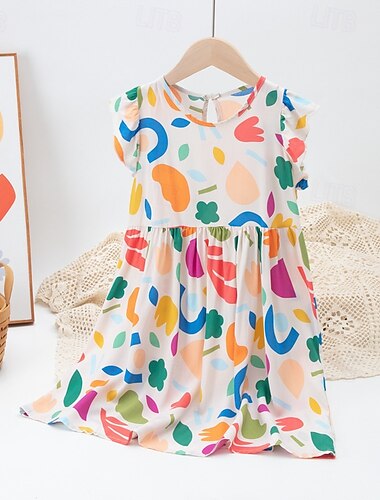  Kinder Mädchen Kleid Blume Kurzarm Outdoor Gerafft Niedlich Basic Baumwolle Knielang Freizeitkleid Blumenkleid Sommer Ab 4 Jahren Hellrosa Rosa Blau