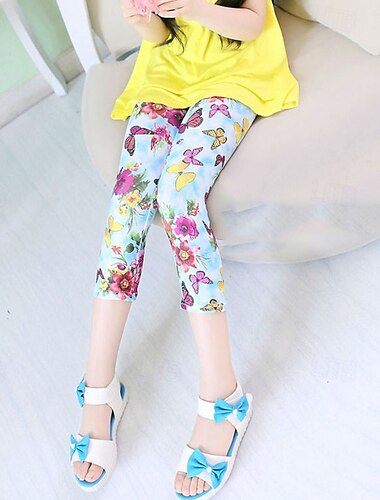  Kinder Mädchen Leggings Blumen Täglich Schule Ab 4 Jahren Sommer Dunkelrosa Schwarz Weiß