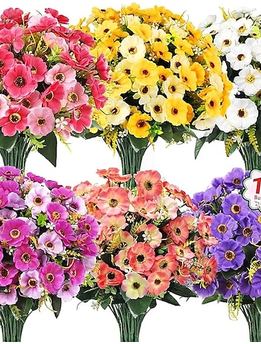  12 mazzi di fiori artificiali per decorazioni da esterno, margherite finte, fiori di seta resistenti ai raggi UV, piante artificiali per giardino primaverile ed estivo, veranda, finestra, stanza,