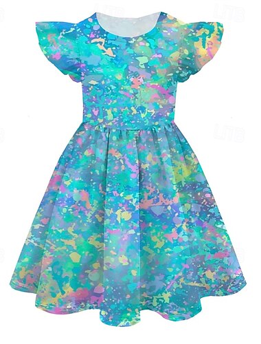  Girls ' 3D color Vestido Sin Mangas Verano Primavera Vacaciones Diario Festivos Hermosa Dulce Niños 4-12 años Vestido informal Vestido de una línea Hasta la Rodilla Ajuste regular