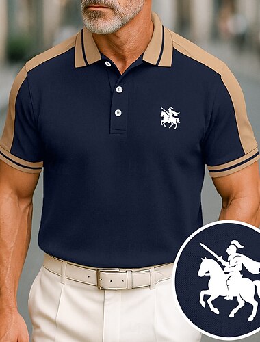  Herren Baumwoll-Poloshirt Golfshirt Geschäft Revers Kurzarm Mode Basic Farbblock Patchwork Bestickt Sommer Weinrot Schwarz Grün aschgrau Dunkel Blau Hellblau Baumwoll-Poloshirt