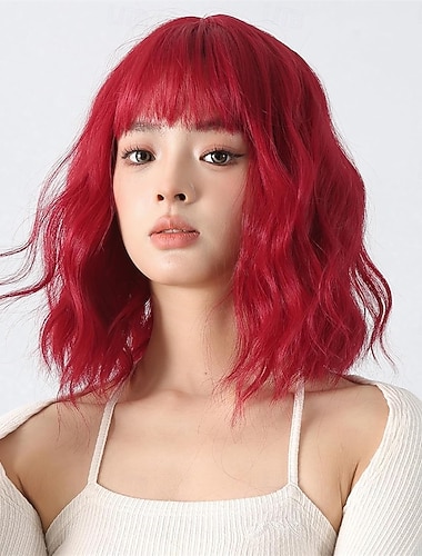 باروكة شعر مجعدة للنساء لحفلات الأزياء باروكة شعر بوب حمراء عصرية مع غرة باروكة شعر مموجة لطيفة مع شبكة شعر للنساء للحفلات للاستخدام اليومي   باروكة شعر مجعدة للنساء لحفلات الأزياء باروكة شعر بوب حمراء عصرية مع غرة باروكة شعر مموجة لطيفة مع شبكة شعر للنساء للحفلات للاستخدام اليومي
