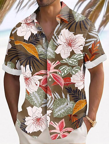  Per uomo Foglia di palma Piante Tropicali Fiori Camicia hawaiana estiva Camicia con Bottoni Camicia Aloha Manica Corta Hawaiano Vacanza Ferie Abbigliamento mare Estate Primavera Collo ripiegato