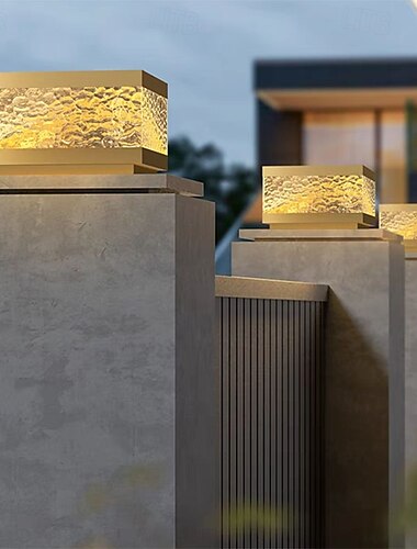  Postes de luz modernos para exteriores, para cercas exteriores, con pantalla acrílica, acabado negro, pilar cuadrado impermeable IP65 para porches, entradas y patios delanteros.