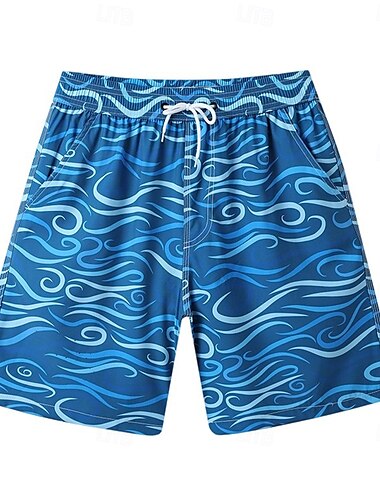  Herren Shorts Strandshorts Kordelzug Ozean Abstrakt Abstrakte Kunst Atmungsaktiv Schnelltrocknend Knielang Outdoor Urlaub Heim Urlaub Ethno-Stil Meerblau Marineblau Dehnbar