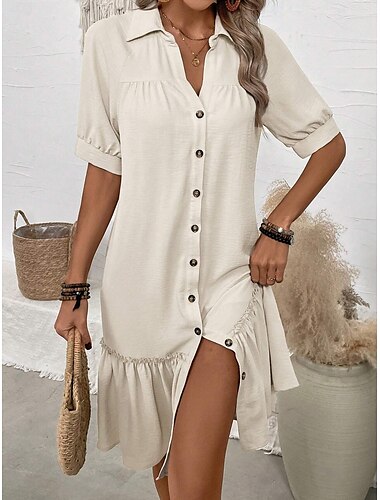  Robe Mini Femme Robe de Plage A-Line Vacances Décontractée Sortie Plage Graphique Unie Manches Courtes Col en V Rose Bleu Vert Beige Été